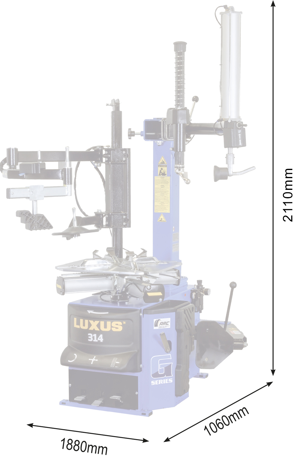 314-240V-DIMS-2 Luxus 314 G-Series Tyre Changer