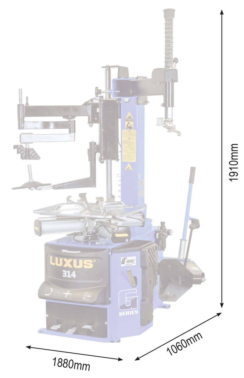 314-240V-DIMS Luxus 314 G-Series 12V Tyre Changer