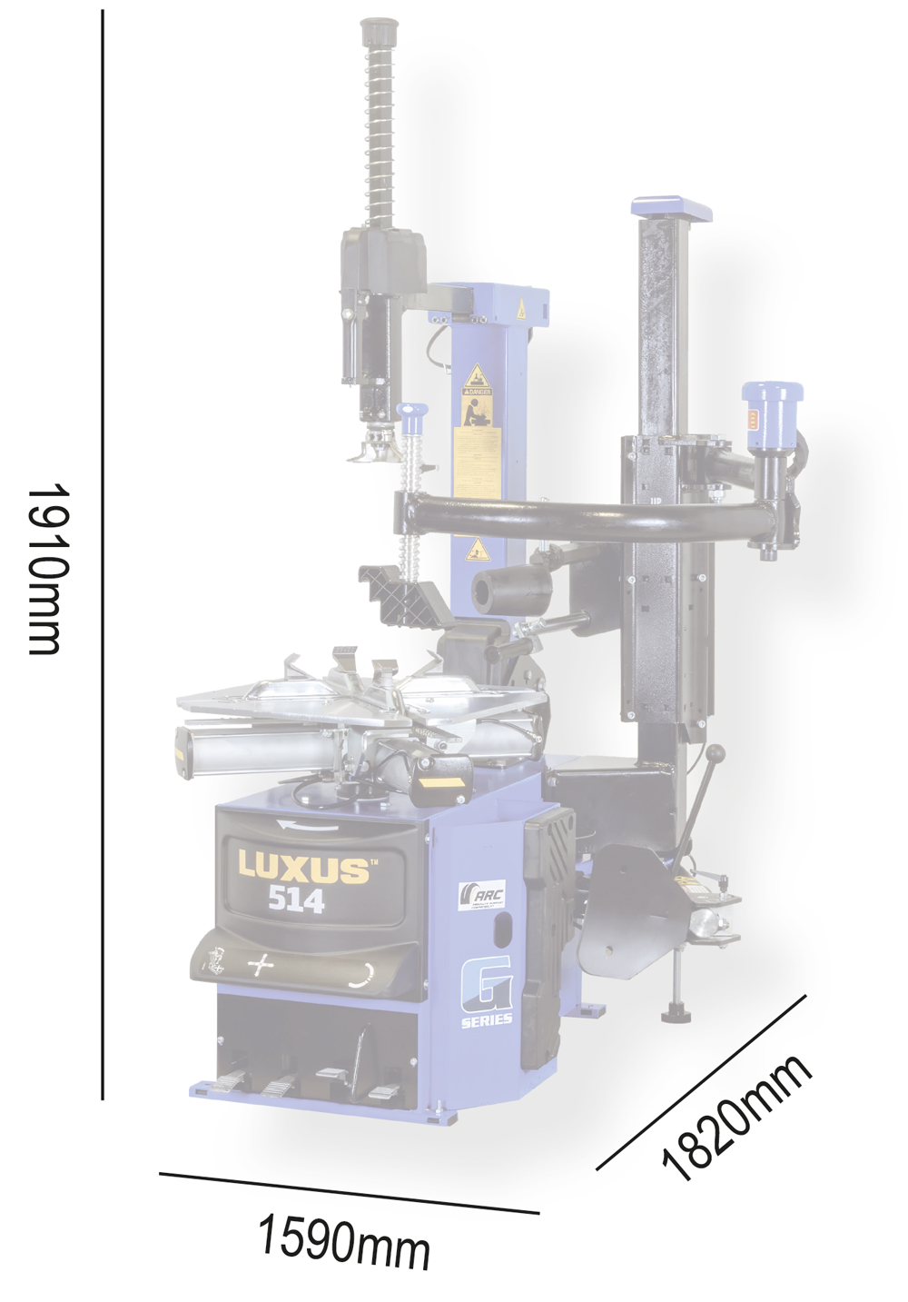 514-dims-web Luxus 514 G-Series Tyre Changer