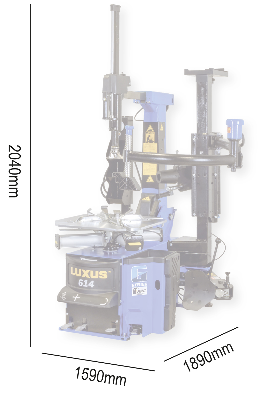 614-dims-web Luxus 614 G-Series Tyre Changer