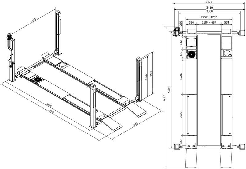 C455XL-Dims Wheel Alignment Lifts from ISN Garage Assist | 4 Post Car Lifts
