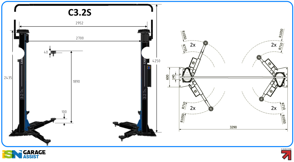 Cascos-3.2S-1 Baseless Two Post Lifts: Cascos C3.2 Syncro Two Post Lift