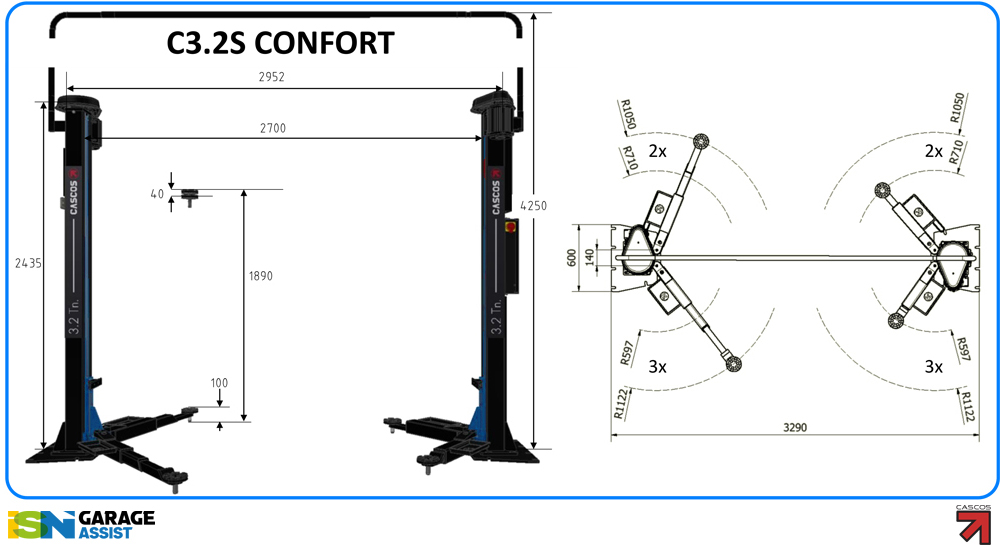 Cascos-3.2S-CON-1 Baseless Two Post Lifts: Cascos C3.2 Syncro Two Post Lift