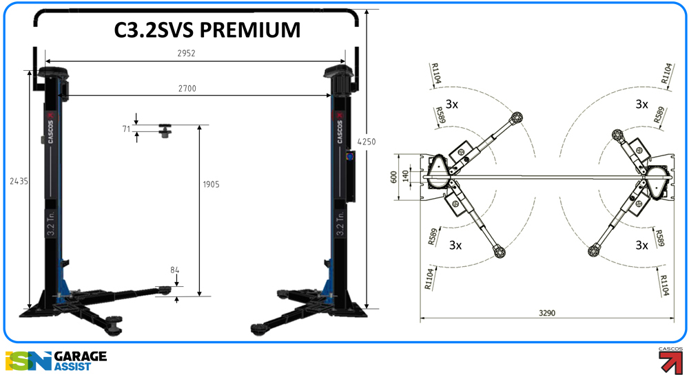 Cascos-syncro-3.2-Premium-1 Baseless Two Post Lifts: Cascos C3.2 Syncro Two Post Lift