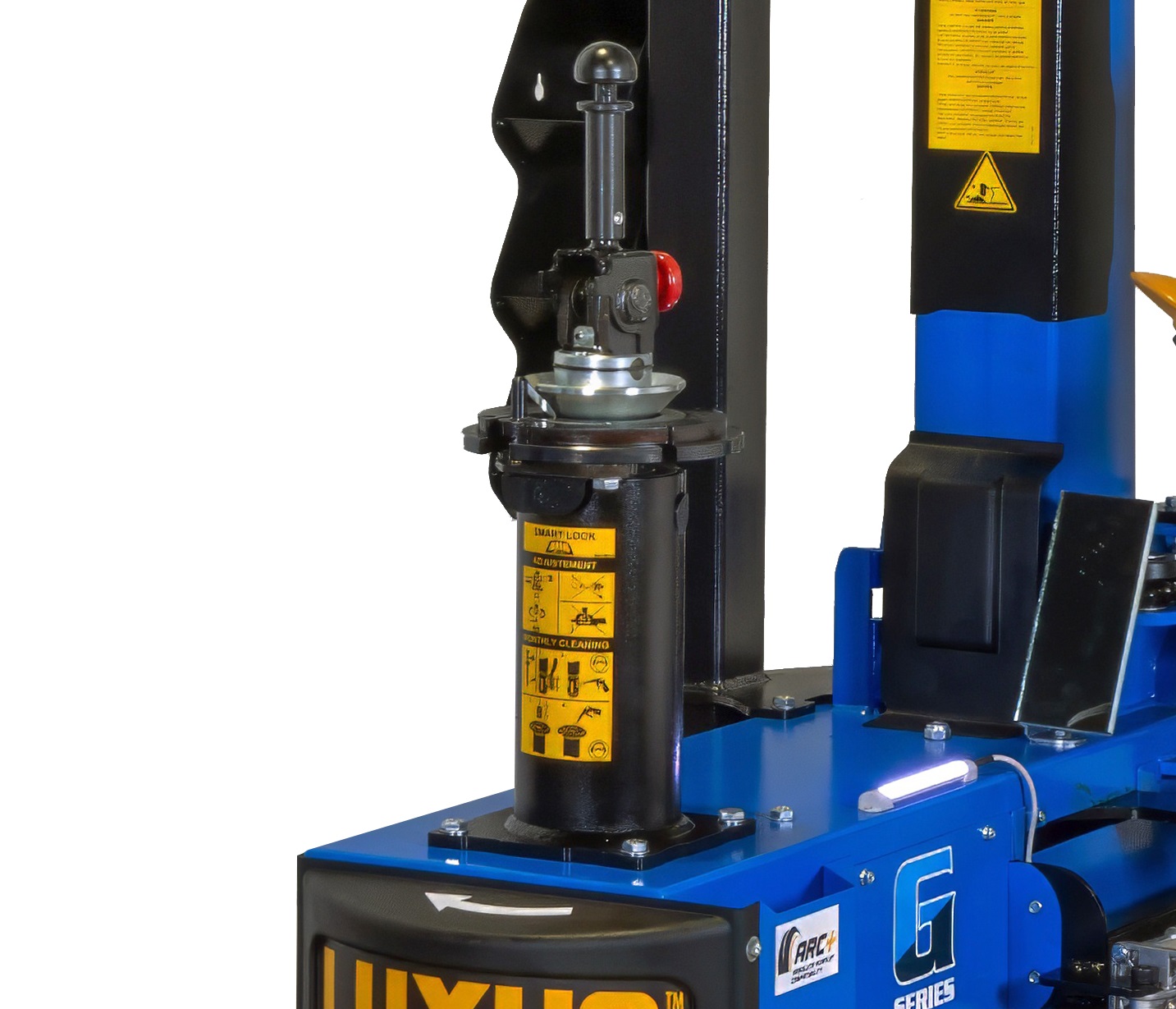 This alternative style of tyre changer reduces manual effort to a minimum, with an emphasis on larger rims fitted with low profile tyres. The QuickLock centre post clamping ensures there is no contact with the outer edge of the rim.