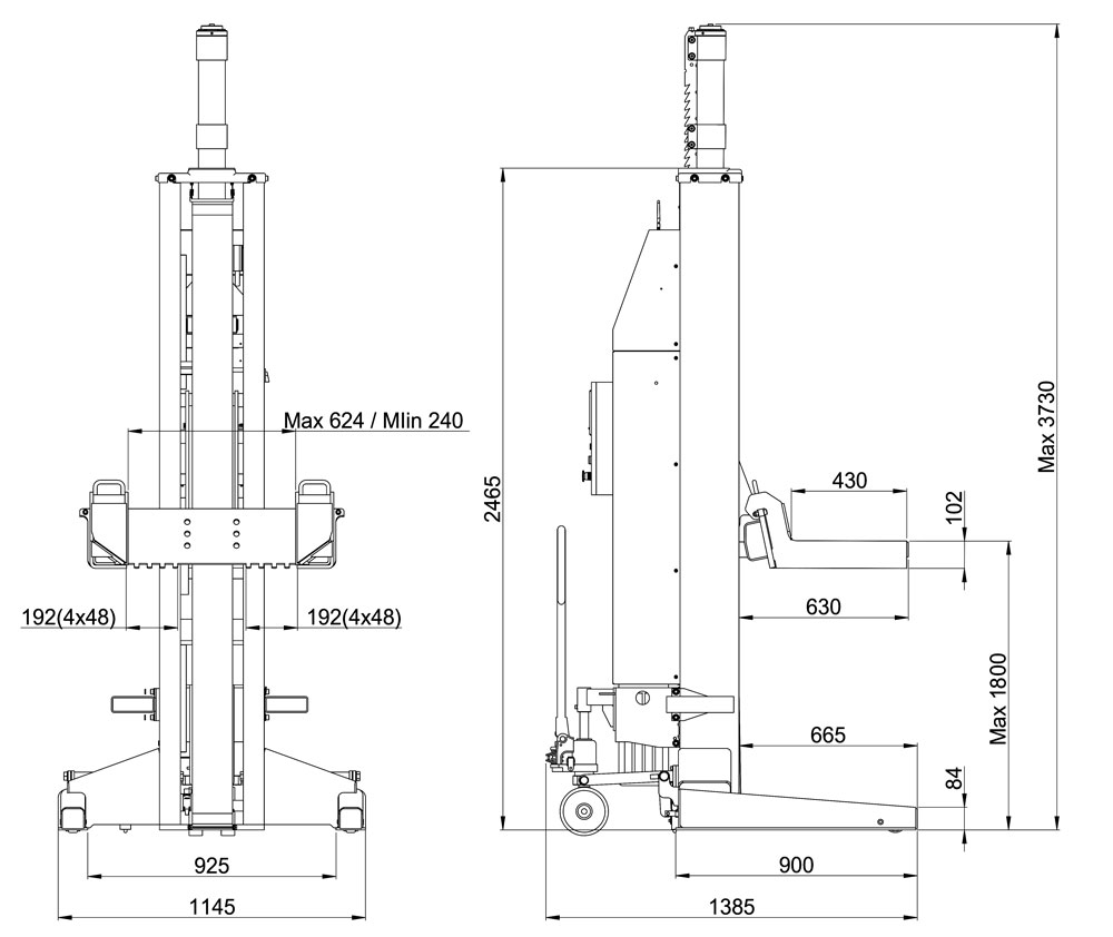 HML85-Dimensions HML85 Mobile Column Lift 