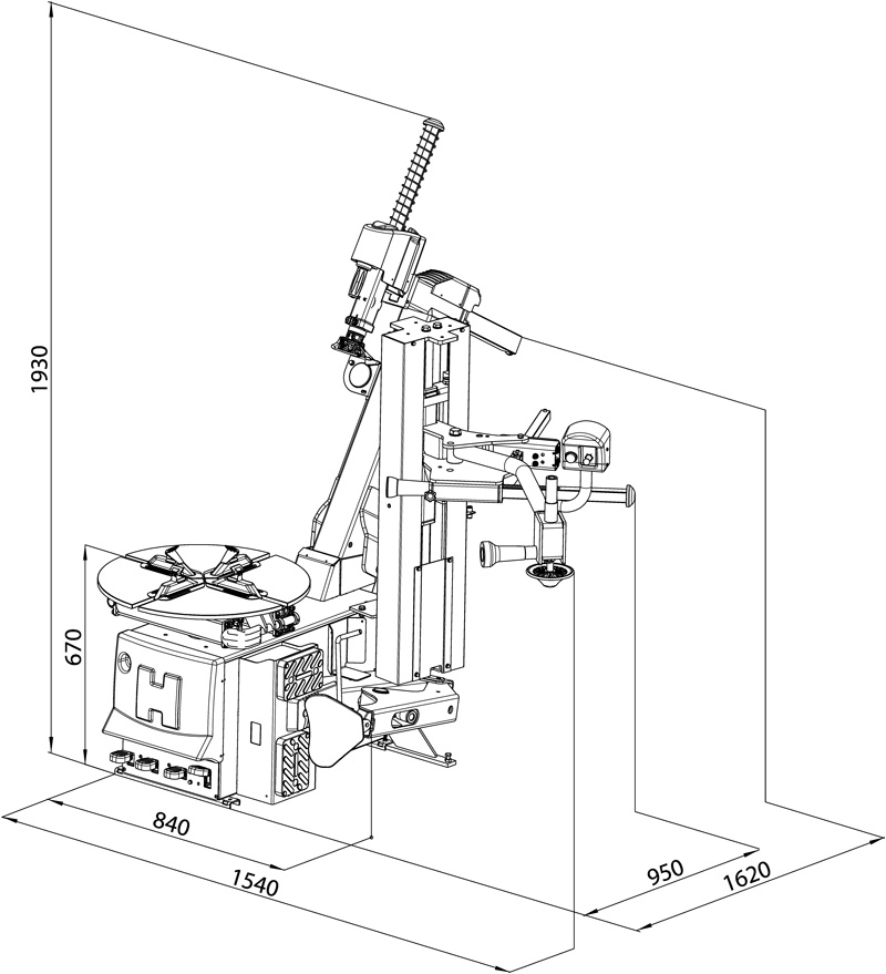 MM70dims megamount 70F Tyre Changer