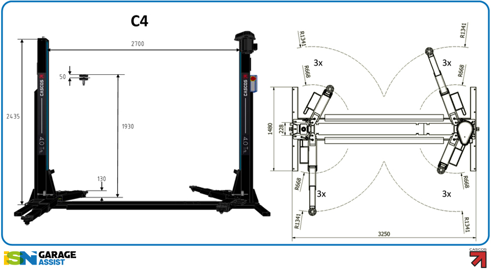 c4dims-1 2 Post Lifts with Base: Cascos C4 Two Post Lift