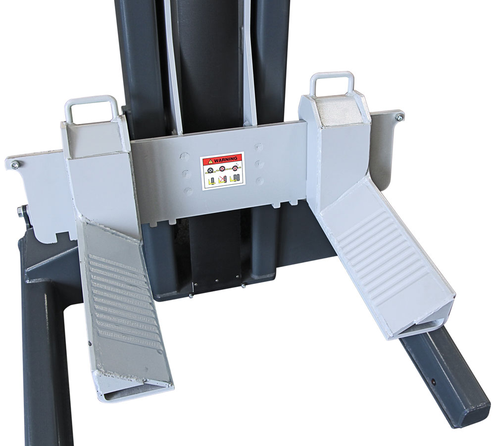 Adjustable lifting forks adapt to various wheel sizes